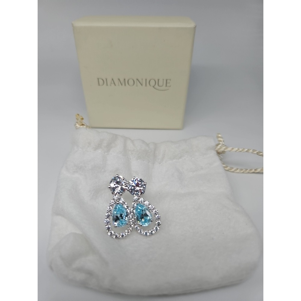 Diamonique Ct Pear Cut Aquamarine Earrings Drop/Dangle 14k White Gold Plated